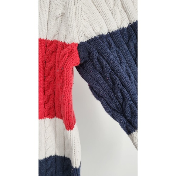 Tommy Hilfiger Red White Blue Cable Knit Sweater 100% Cotton Women's L - Picture 4 of 9